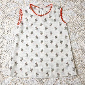 Vintage 1970s GIrls 4t Equestrian Print Sleeveless Tunic Top Long Shirt